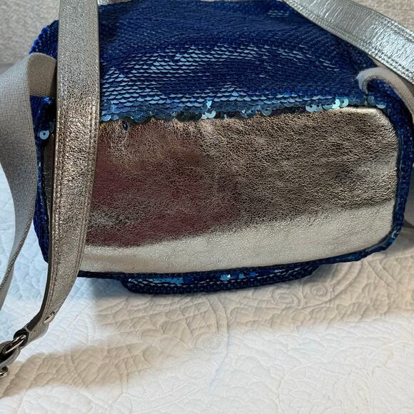 Coach Women’s Blue Poppy Sequin Backpack Signature Glitter Travel Bag Designer - Picture 7 of 13